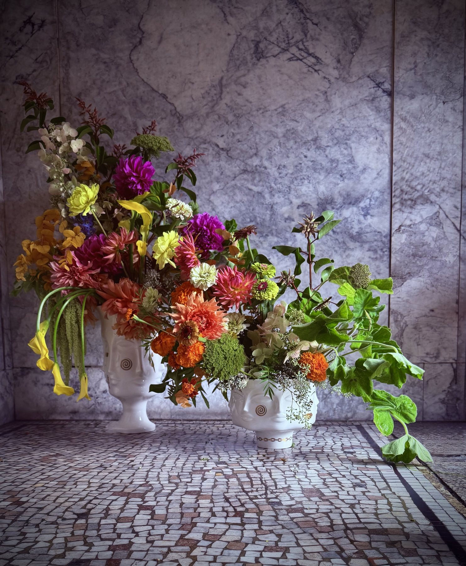 Two companion floral compositions, arranged as a pair of distinct muses